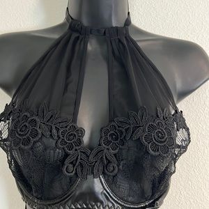 Sheer lacy lingerie bra - 36 B - Black